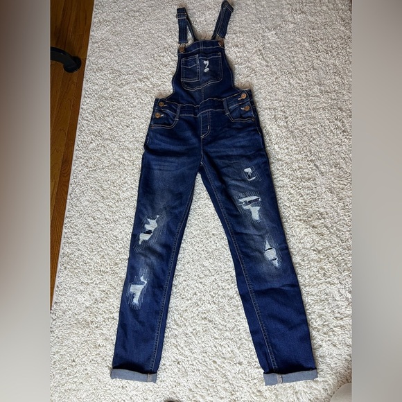 Girls Size 10 Justice Distressed Denim Overalls NWT - Picture 1 of 7